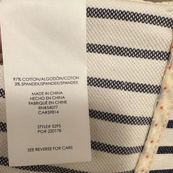 CAbi Womens Jacket White & Navy Blue Ticking Stripe Bell Sleeve Blazer 4 - Picture 5 of 7